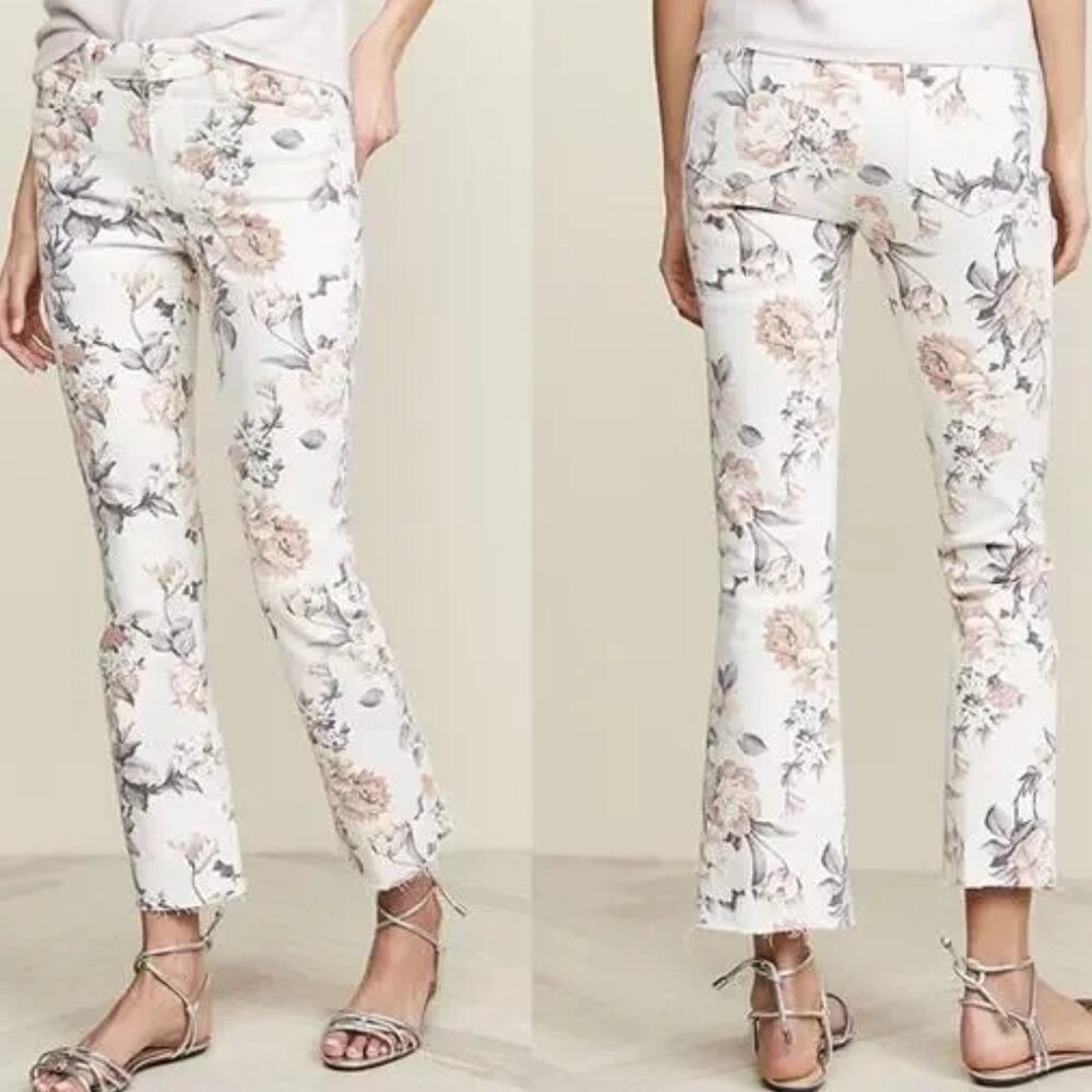 NEW NWOT! PAIGE DENIM COLETTE CROP FLARE JEANS RAW HEM MID RISE FLORAL sz 26